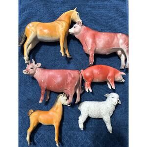 Toy Vintage CREATIVE PLAYTHINGS‎ Rubber Horse, Colt, Sheep, Pig, Bull, Cow.